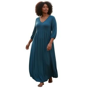 Wren & Ivory Blue V-Neck Long Sleeve‎ Maternity Maxi Dress XL